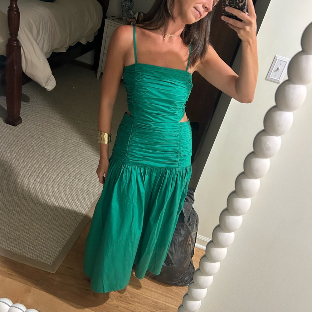 Poplin Cutout Tie Back Ruched Midi Dress